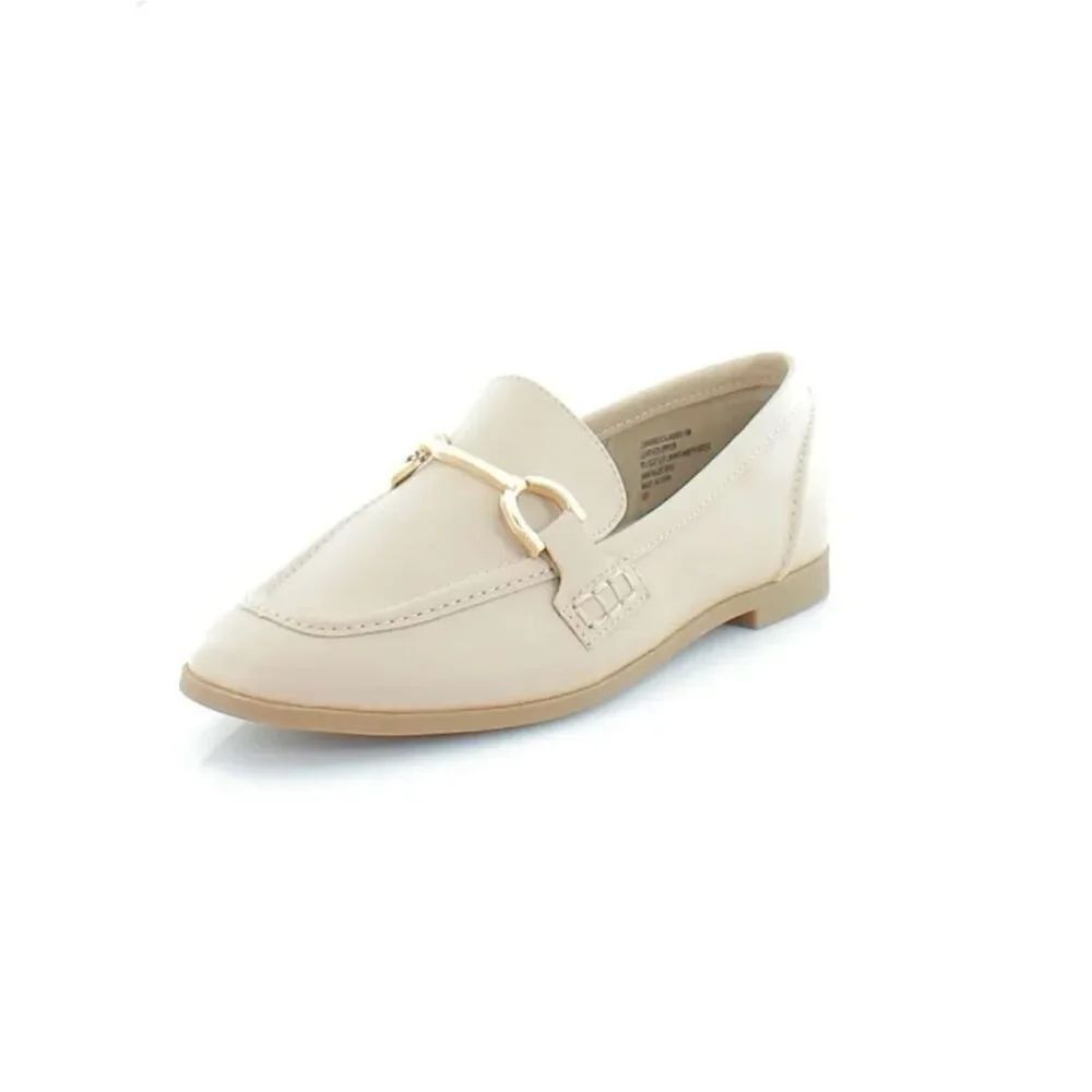 Steve Madden CARRINE Cream Leather Gold Tone Horsebit Toe Slip On Loafer Flats